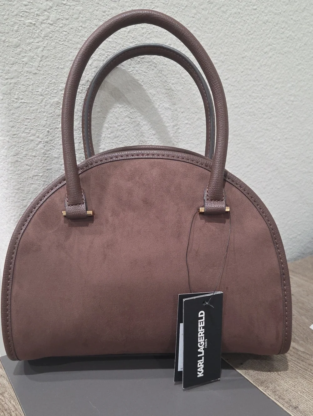 Karl Lagerfeld Chocolate Brown Dome Satchel with Gold Charms Karl & Paris NWT